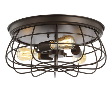 Calvia 15.7" Farmhouse Metal Cage Flush Mount - JONATHAN Y